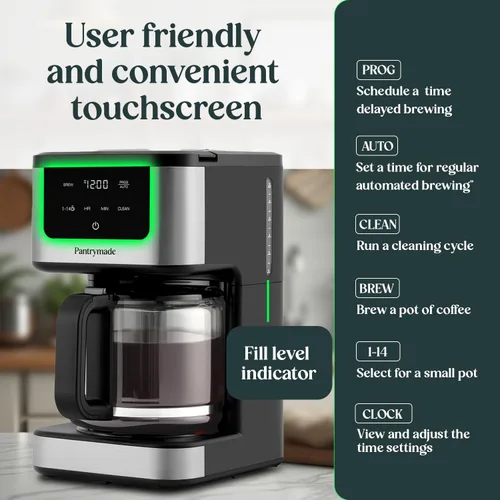 Vista 3 de Pantrymade Cafetera de goteo programable de lujo de 14 tazas con jarra de vidrio Cafetera de gran capacidad para 14 tazas con apagado automático