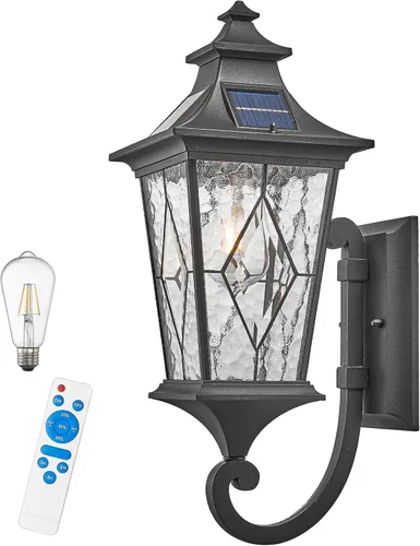 Vista 9 de Apliques solares impermeables para exteriores con control remoto de 20.9 pulgadas de altura, luces solares de pared de gran tamaño con vidrio