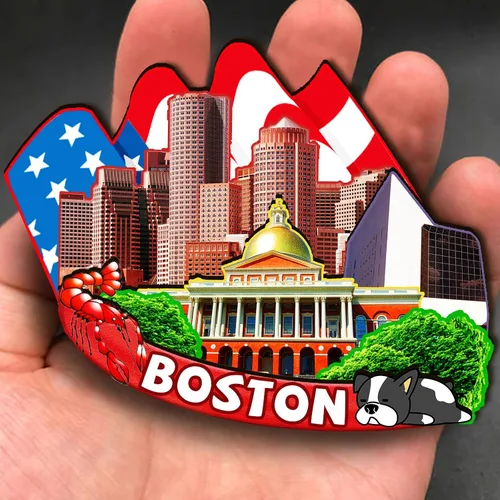 Vista 4 de Imán de madera de Boston de Estados Unidos 3D para nevera, recuerdos coleccionables, decoración hecha a mano, artesanías 2