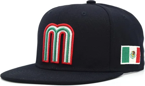 Vista 6 de Gorra acrílica de béisbol de México con diseño de bandera 3D M Flat Bill México Todo negro