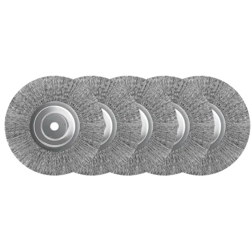 Vista 6 de 5 cepillos de rueda prensados de alambre de acero inoxidable de 3 pulgadas con orificio de 1/4 pulgadas para amoladora angular, limpieza y pulido