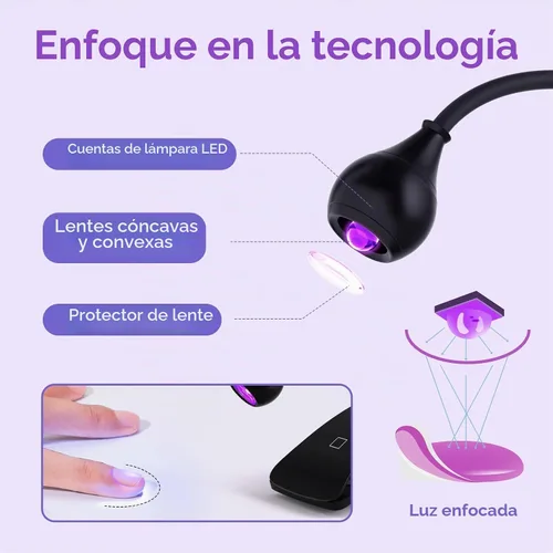 Vista 4 de AORAEM Lámparas LED de uñas de 3 W, lámpara flexible de cuello de cisne de secado rápido + lámpara de uñas recargable de cuello de cisne luz UV