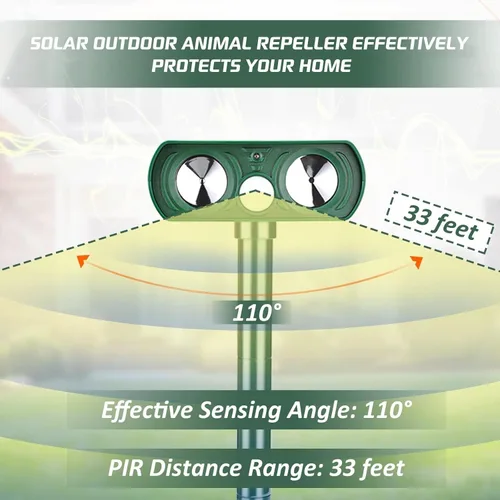 Vista 3 de Paquete de 4 repelentes solares ultrasónicos de animales, repelente de ciervos para exteriores, repelente de gatos, mapache activado por movimiento