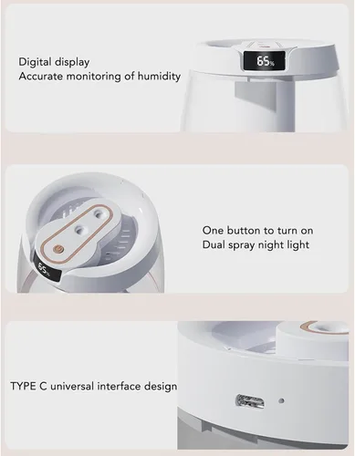 Vista 5 de Humidificadores, 3L Doble Spray Mist Humidificador de niebla fría, USB alimentado silencioso humidificador de uso esencial difusor de aceite