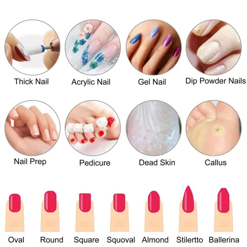 Vista 6 de Juego de brocas de cerámica de cabeza de maíz profesional de 5 tamaños con soporte para lima de uñas eléctrica, manicura, pedicura, esmalte de gel