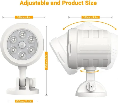Vista 4 de Luz de exterior con sensor de movimiento, funciona con pilas, 6 LED de 1000 lúmenes inalámbricos con control remoto, IP65 impermeable 6000 K, luz