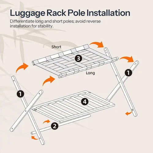 Vista 3 de HOOBRO Portaequipajes, soporte plegable para equipaje, soporte de maleta de bambú para habitación de invitados, con estante de soporte de correa