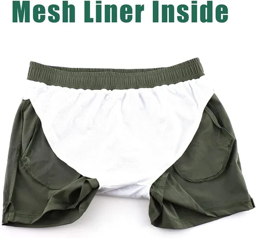 Vista 4 de Rexcyril Pantalones cortos de entrenamiento para hombre, de secado rápido, de 3 pulgadas, para correr, fisicoculturismo, con forro y bolsillos