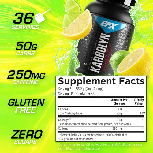 Vista 2 de EFX Sports Karbolyn Energy Polvo de carbohidratos de rendimiento + cafeína Carga de carbohidratos y energiza 250 mg de cafeína Sin azúcar
