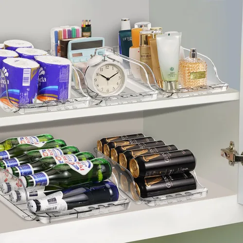 Vista 5 de Organizador de latas de soda ajustable de ancho transparente para refrigerador, dispensador de latas de soda expandible para cerveza, seltzer, Pop