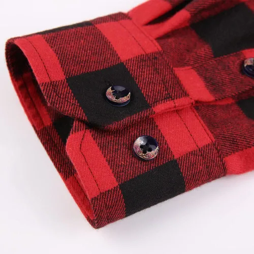 Vista 6 de Camisa de franela a cuadros para hombre, ajuste regular, manga larga, casual, con botones