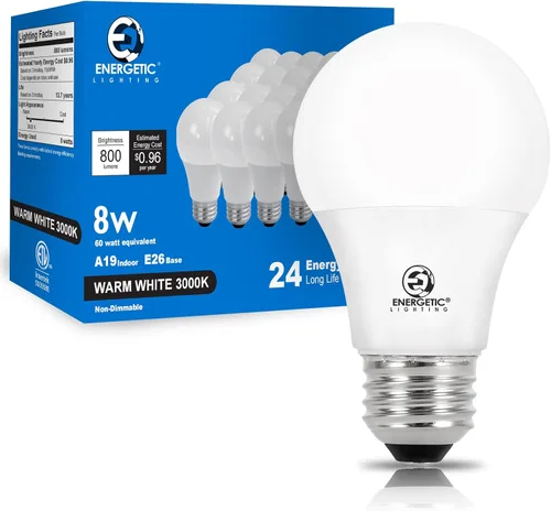 Vista 9 de E ENERGETIC LIGHTING Bombillas equivalentes a 60 vatios, bombillas LED blancas suaves A19, base E26 de 15000 horas, bombilla de 8 W, 800 LM, 2700 K