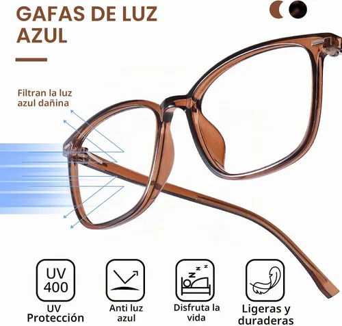 Vista 5 de FONHCOO Gafas de bloqueo de luz azul para mujeres y hombres, TR90, marco de moda, gafas de luz azul para computadora Café