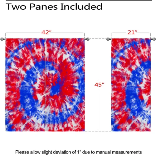 Vista 3 de America - Cortinas opacas de teñido anudado para niñas y niños, decoración del hogar, hippie, rojo, azul, abstracto, con ojales en espiral, cortinas