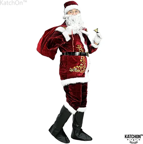 Vista 6 de KatchOn Traje de Santa Claus de terciopelo de lujo para adultos, 11 piezas, disfraces de Papá Noel para adultos, disfraces de Navidad, disfraz