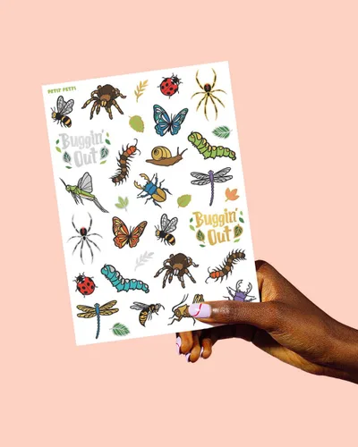 Vista 5 de xo, Fetti Tatuajes temporales de insectos – 48 estilos de purpurina Suministros de fiesta de cumpleaños de insectos, abejas, arañas, escarabajos