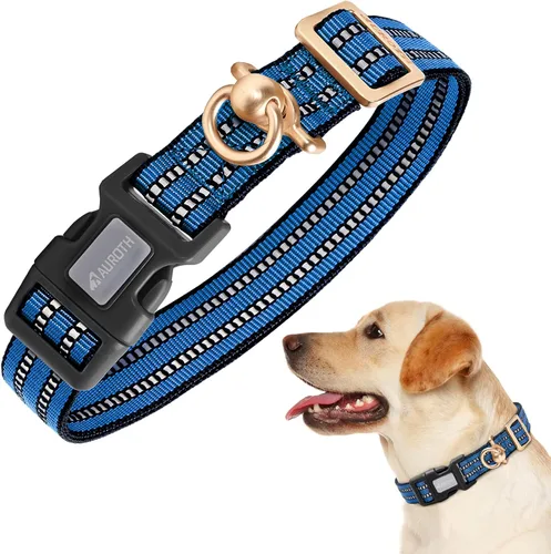 Vista 11 de Collar de perro Auroth para perros medianos y grandes, collar de perro reflectante, collares de perro de nylon suave ajustables con resistente