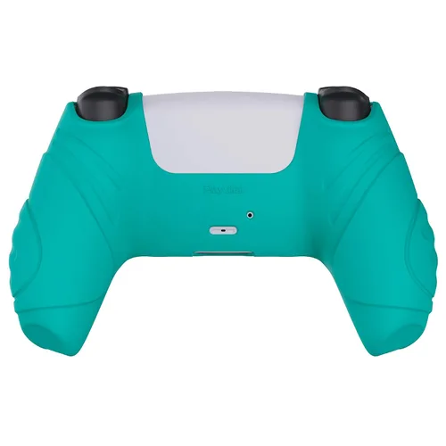 Vista 9 de eXtremeRate PlayVital Guardian Edition Aqua Green Ergonomic Soft Anti-Slip Controller Silicone Case Cover for ps5, Rubber Protector Skins with White
