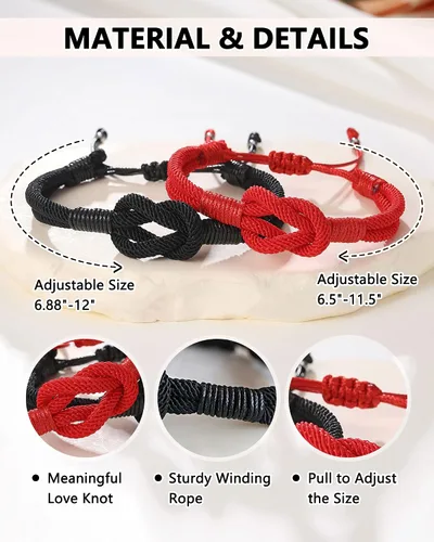 Vista 4 de Eryuor Pinky - Pulseras de nudo de promesa, regalos para parejas, Navidad, aniversario, día de San Valentín, regalos para hombres, mujeres, novio