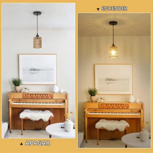 Vista 3 de LAMSU Lámparas colgantes de ratán de 1 luz, iluminación colgante bohemia de granja con pantalla tejida a mano de 4.7×5.9 pulgadas, pequeña lámpara