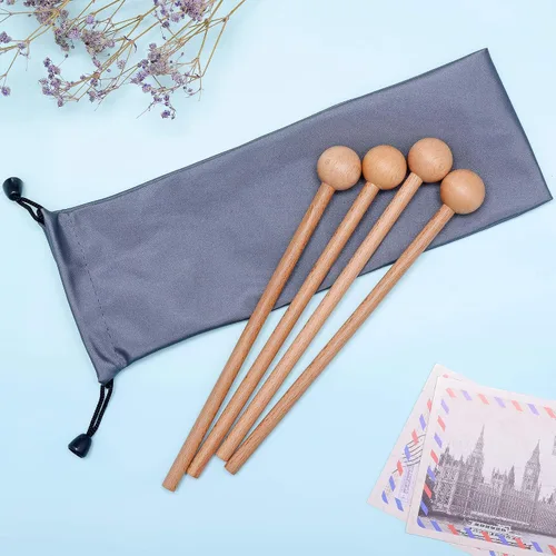 Vista 2 de 2 pares de mazos de madera para percusión Glockenspiel, xilófono, campanilla, madera y campanas, 8 pulgadas de largo con una bolsa de transporte
