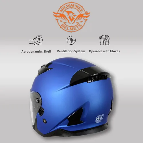 Vista 7 de Milwaukee Helmets MPH9823DOT 'Shift' - Casco azul de cara abierta 3/4 para hombres y mujeres con visera tintada desplegable