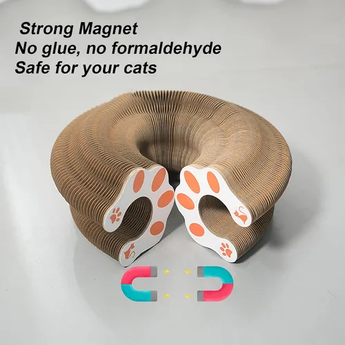 Vista 5 de Juguete para gatos de órgano mágico, cartón rascador interactivo con bola de campana, plegable y cambiable en forma de acordeón, juguete