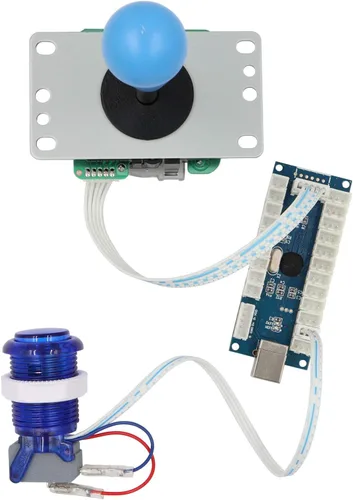 Vista 8 de SJJX Arcade Game Stick DIY Kit Botones con Logo LED 8 Way Joystick USB Encoder Cable Controlador para PC MAME Raspberry Pi Verde