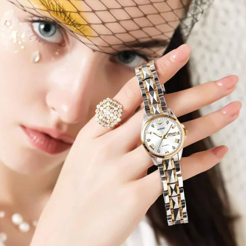 Vista 4 de OLEVS Reloj de pulsera mecánico de cuerda automática para mujer, de marca suiza, vestido de cristal de zafiro, impermeable, para mujer