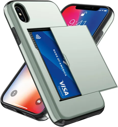 Vista 112 de Qinmay Funda compatible con iPhone 7 Plus/8 Plus con tarjetero, doble capa a prueba de golpes, funda protectora resistente con ranura oculta Negro