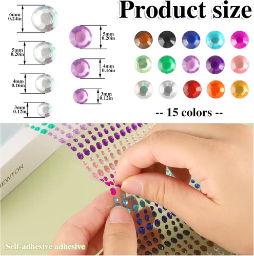 Vista 2 de 1600 piezas de gemas faciales autoadhesivas de 3/4/5/6 mm para mujeres, gemas para el cabello, joyas faciales, diamantes, purpurina facial
