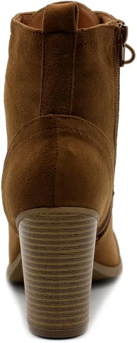 Vista 2 de Ollio SSB09 - Botas tobilleras de gamuza sintética con cordones y tacón alto