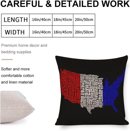 Vista 2 de Fundas de almohada de lino con mapa de la bandera de Estados Unidos, decoración del hogar al aire libre, 4 de julio, fundas de almohada