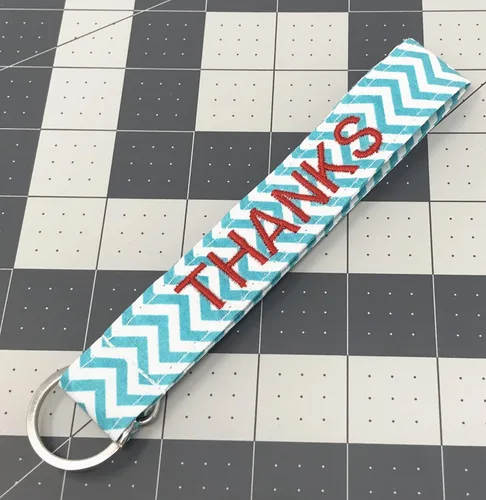 Vista 2 de Personalize, Monogrammed, Customized Chevron Fabric Key fob Wristlet keychain with Keyring