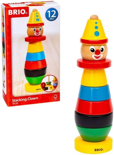 Vista 2 de BRIO Infant & Toddler 30120 - Stacking Clown - 9 Piece Wood Stacking Toy for Kids Ages 1 and Up