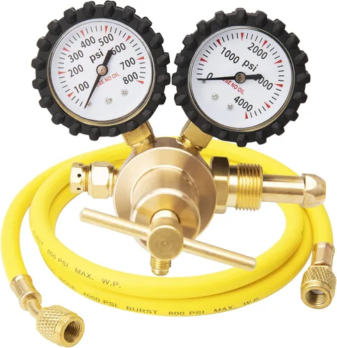 Vista 8 de KAKO Regulador de nitrógeno HVAC con manguera de 60", 0-600PSI, salida de 1/4", entrada CGA580, 0-4000PSI