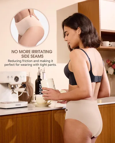 Vista 3 de BAMBOO COOL Ropa interior para mujer, bragas sin costuras, absorben la humedad, cobertura completa y elástica