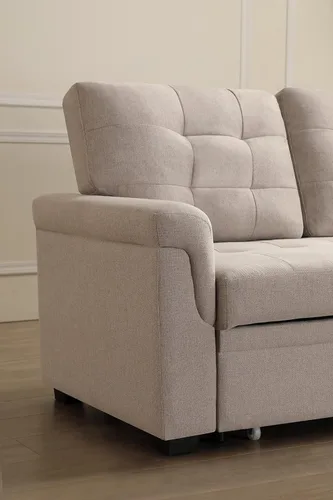 Vista 4 de Sofá modular modular de poliéster de 3 plazas, sofá modular reversible con almohada, sofá en forma de L, sofá convertible para sala de estar Beige