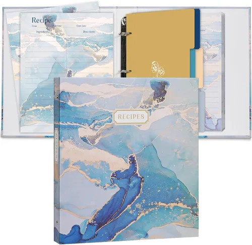 Vista 13 de Carpeta de recetas de 3 anillos de 8.5 x 9.5 pulgadas, juego organizador de recetas de página completa con 3 anillos con 25 páginas de ranura y 50