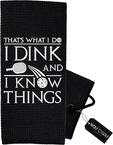 Vista 5 de Wolf Golf Towels Toalla de pickleball - I Dink and Know Things - Regalo bordado divertido equipo de jubilación