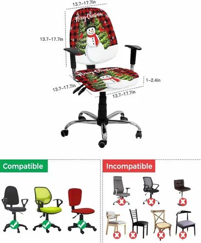 Vista 4 de Funda elástica para silla de oficina de muñeco de nieve de Navidad, funda de asiento para silla de computadora, funda para respaldo, cojín giratorio