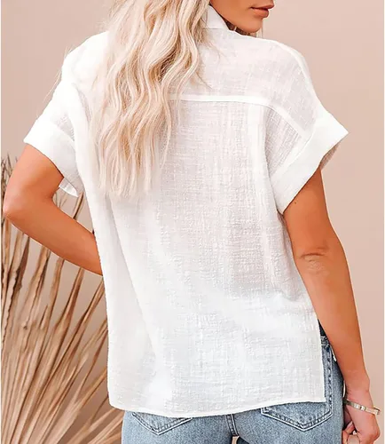 Vista 4 de Mayntop Camisas de lino de algodón para mujer, color sólido, de gran tamaño, cuello abotonado, camiseta holgada