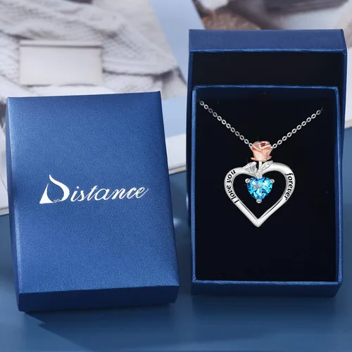 Vista 6 de Distance S925 Sterling Silver Rose Flower Necklace, Rose Bracelet, Two-Tone Cross Pendant Necklaces for Women Girls Gift for Valentine Birthday