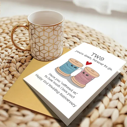Vista 6 de Chenive Tarjeta de segundo aniversario para marido y esposa, tarjeta de aniversario de algodón para él y ella, tarjeta de juego de palabras de feliz
