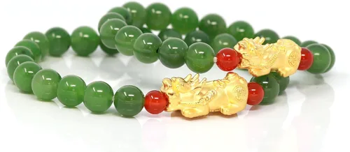 Vista 4 de Baikalla Jewelry Pulsera Pixiu de 24 quilates con cuentas de jadeBeads de nefrita natural, 0.315in, para hombres y mujeres, unisex, para niños