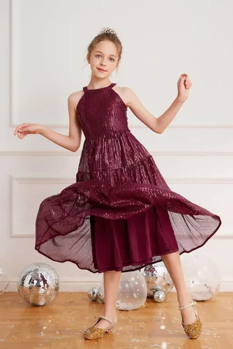 Vista 9 de GRACE KARIN Vestido de lentejuelas para niñas 2024, elegante, lindo, vestido largo de fiesta para niñas de 5 a 14 años