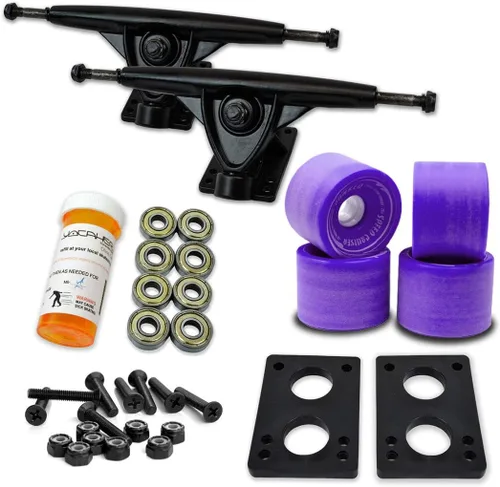Vista 11 de Yocaher Longboard - Juego de ruedas para monopatín de 2.795 in + camiones negros de aluminio resistente de 7 pulgadas/7.087 in, rodamiento Azul bebé