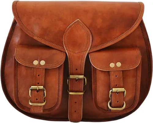 Vista 2 de Satchel And Fable Bolsos cruzados de cuero de 13 pulgadas para mujer, estilo vintage, genuino, hobo hecho a mano, marrón, bolso de hombro