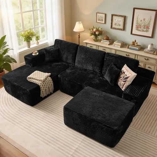 Vista 47 de Sofá modular Cloud de 96 pulgadas con tumbona, asiento profundo en forma de L, moderno sofá cama sin hueso, no requiere montaje, sofás sin hueso