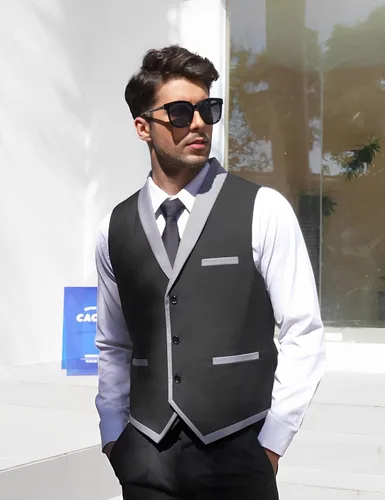 Vista 2 de COOFANDY Chaleco de traje para hombre, ajustado, formal, de negocios, chaleco casual para boda